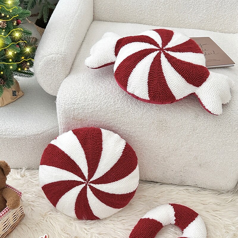 Nordic Christmas Decorative Pillow - Novelty Shaped Sofa Cushion with Embroidered Snowflake & Candy Design, Holiday Lumbar Throw Pillow4