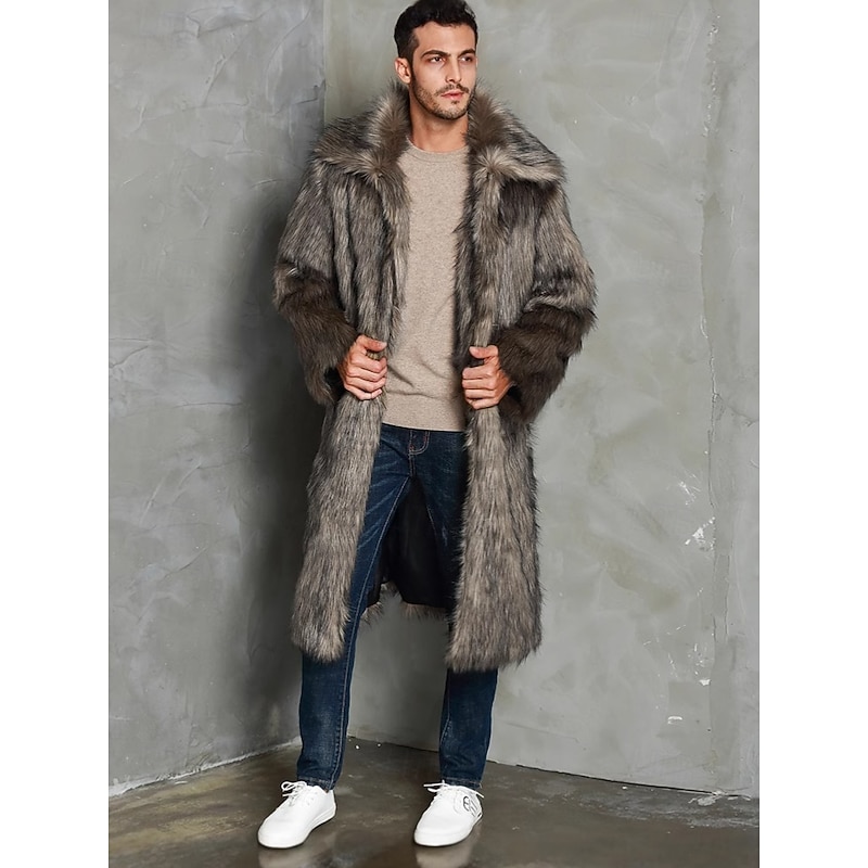 Men's Winter Coat Fur Coat Coat Vacation Casual Winter Polyester Soft Outdoor Outerwear Clothing Apparel Warm Ups Comfort Solid Colored Pocket Lapel4