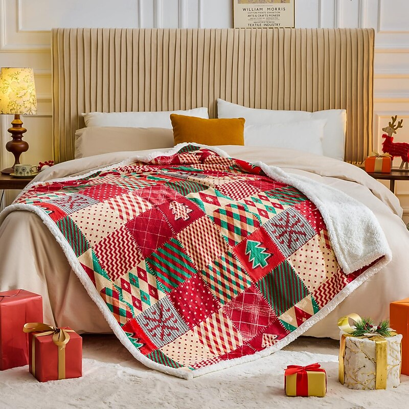 Winter Christmas Plaid Blanket, Baby Nap Throw, Flannel Home Warm Blanket, Cozy Holiday Bedding2
