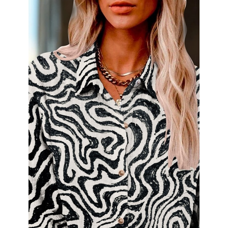 Women's Shirt Geometric Active Daily Stylish Long Sleeve Shirt Collar Regular Tops Daily Holiday Buttons Print Black Summer Spring Fall2