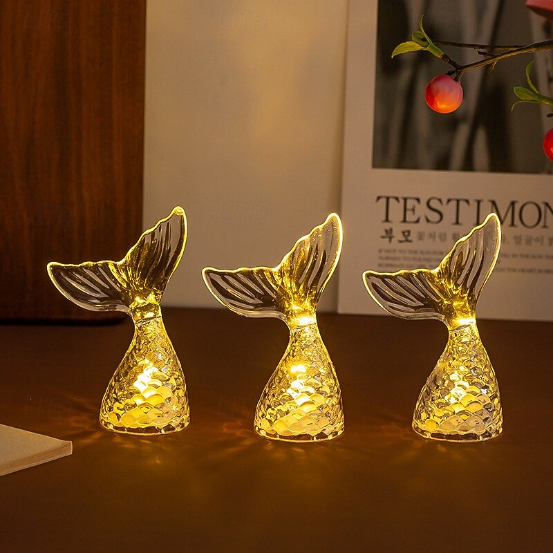 1 Pc 9.3 * 6CM Christmas and Halloween Mermaid Tail LED Electronic Candle Light Indoor and Outdoor Party Desktop Atmosphere Decoration Light Nightlight Decoration Light LR1130 * 3 Batteriesies3
