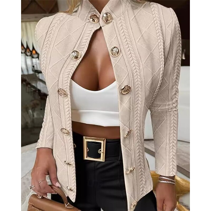 Women's Casual Jacket Comfortable Breathable Jacquard Buttons Fashion Daily Plain Outdoor Casual Daily Single Breasted Regular Stand Collar Regular Fit Long Sleeve Outerwear Black White Pink Spring