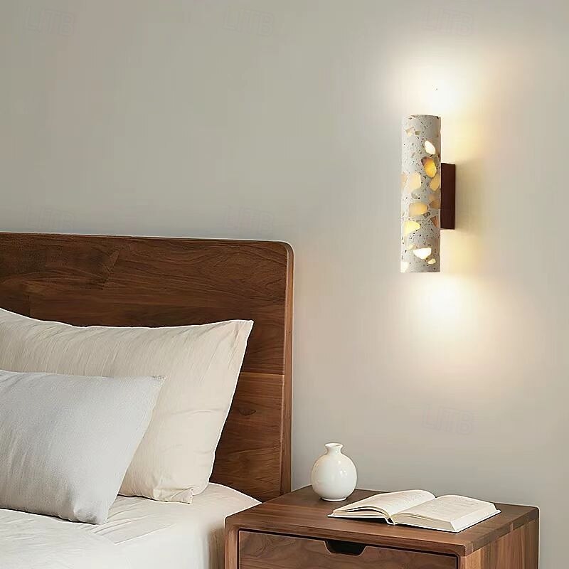 Sintered Stone Beige Wall Light with Wood Cylinder Enclosure Up & Down Light 110-240V4
