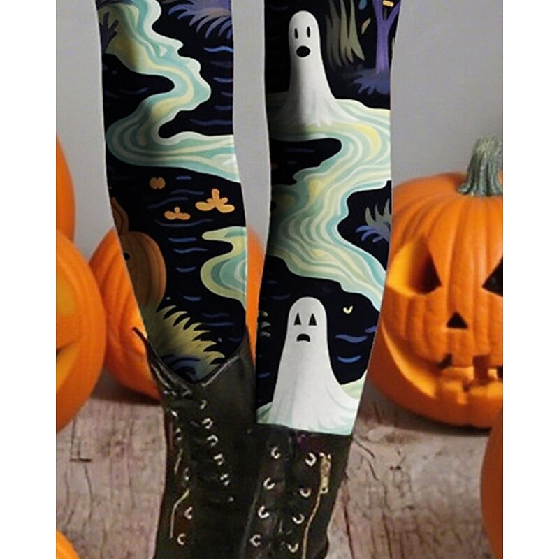 Women's Leggings Cozy Leggings Basic Casual Full Length High WaistPantsHalloween Pumpkin Printing Thermal Warm Comfortable Stretchy Vacation Casual Daily Violet Fall Winter Slim Fit3