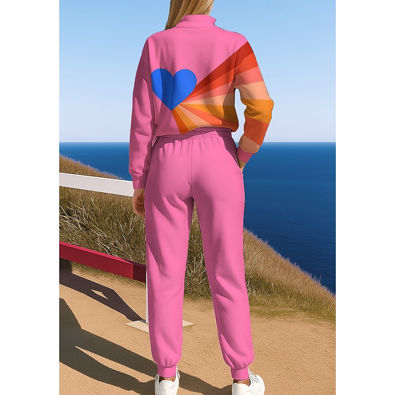 Women's Sweatshirt Tracksuit Sweatsuit Drawstring Zipper Heart Jacket and Sweatpants Athletic Clothing Set Spring Pink Casual Workout Outdoor Soft Baggy Long Sleeve Sport Activewear Micro-elastic2