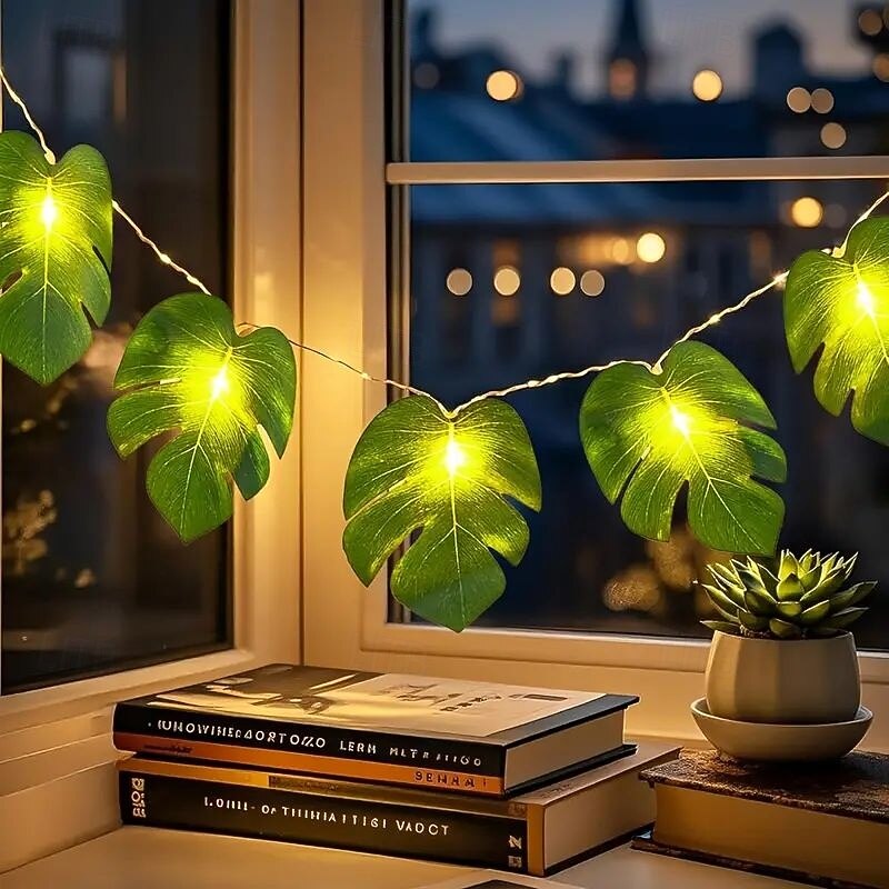 Christmas Fairy Tale String Lights Palm Leaf Garland Lights 3m 20LEDs suitable for New Year Party Jungle Theme Wedding Birthday Home Balcony Garden Window Decoration2