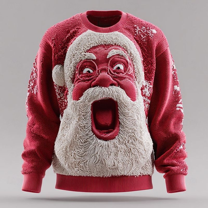 Ugly Christmas Sweater Men's Santa Claus 3D Cartoon Pullover Sweater Jumper Knitwear Crewneck Casual Vacation Daily 3D Print Knitting Keep Warm Long Sleeve Spring Fall Winter Red -1 Red -2 Blue2