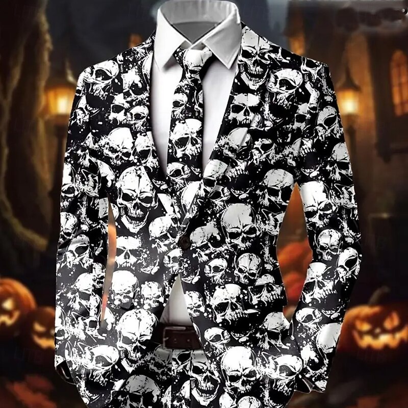 Men's Skull Rose Blazer Jacket Coat Comfortable Breathable Artistic Gothic Casual Party Daily Festival 3D Print Buttons Multi Pocket Fall Winter Fall & Winter Turndown Long Sleeve Black 1 Black Red3
