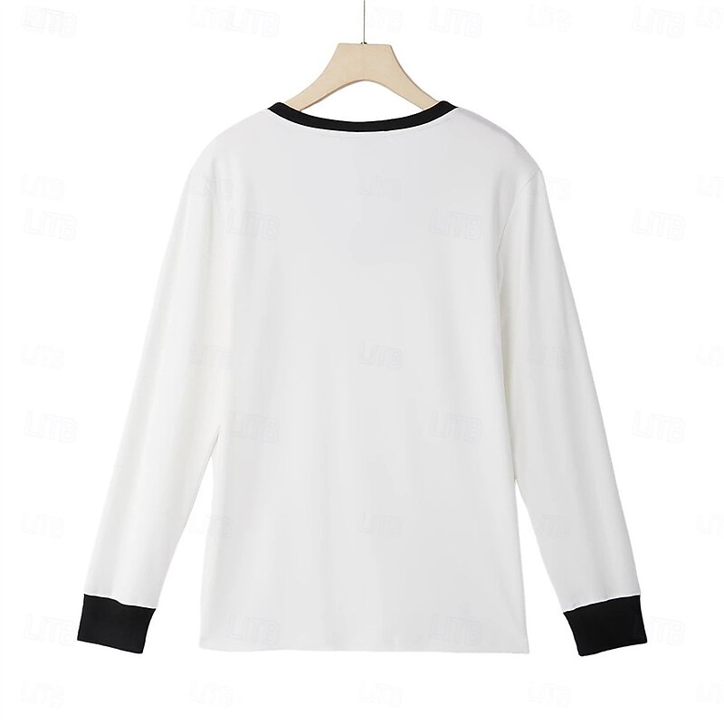 Men's T Shirt Tee Tee Top Long Sleeve Shirt Long Sleeve V Neck Spring Fall Color Block Fashion Designer Basic Patchwork Vacation Street Going out White Top Tee for Men3