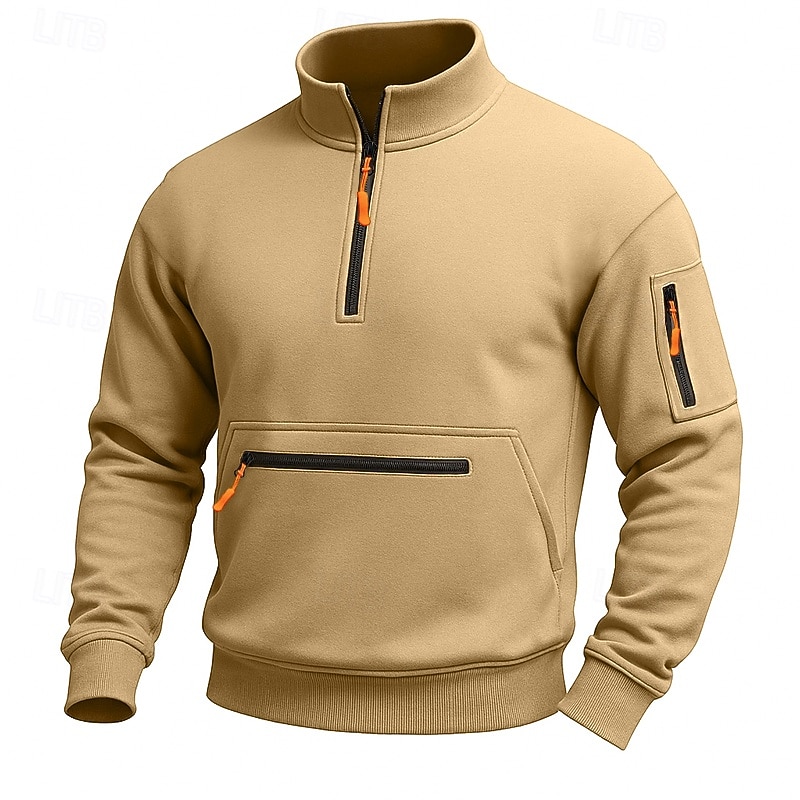 Men's Unisex Sweatshirt Fleece Sweatshirt Quarter Zip Sweatshirt Tactical Hoodie Black Navy Blue Khaki Light Grey Dark Gray High Neck Plain Zipper Sports & Outdoor Casual Daily Streetwear Cool4