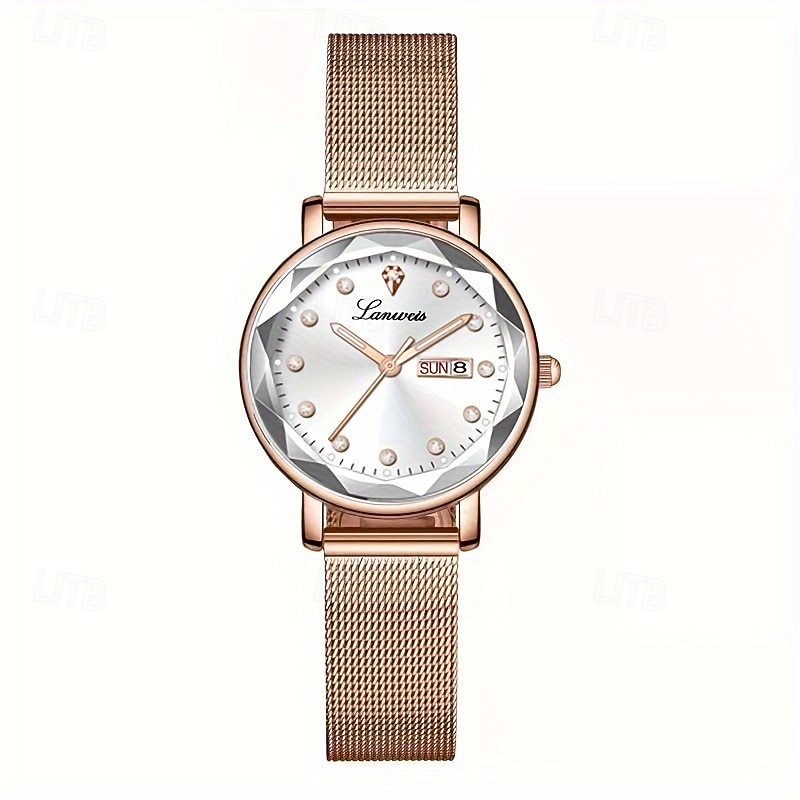 A New Diamond-Shaped Alloy Mesh Strap Ladies' Fashionable And Trendy Watch With Ipx7 Water Resistance And Luminous Date And Day Display. It Is A Versatile Quartz Watch For Both Daily Life And Travel4