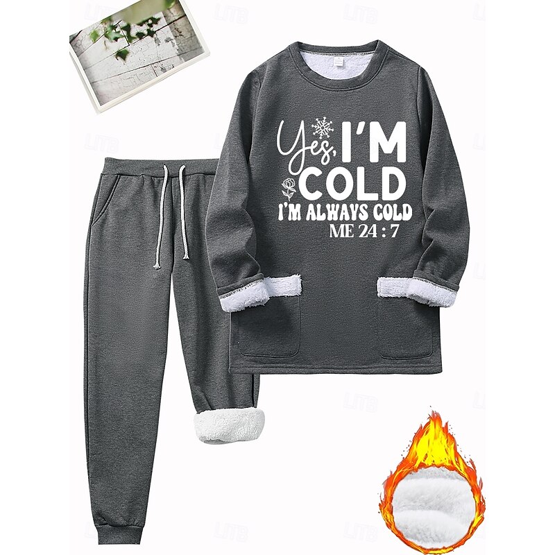 Women's Warm Daily Two Piece Sets Tracksuit Pants Sets Long Sleeve Crew Neck Graphic Letter Drawstring Print Casual Daily Black Pink Blue Fall Regular Fit3