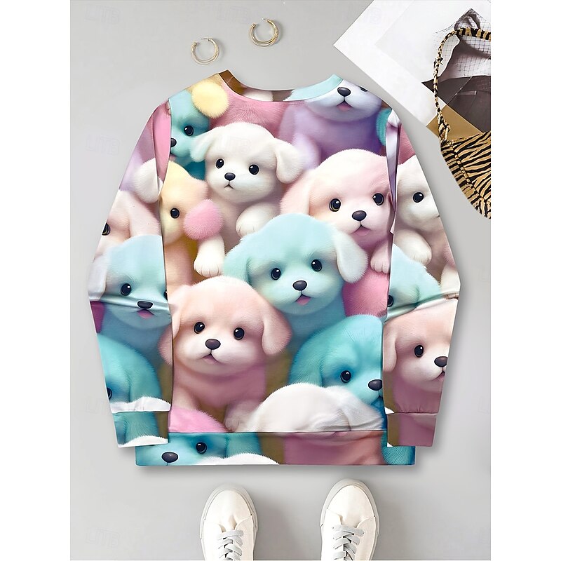 Women's Sweatshirts Graphic Animal Dog Vintage Casual Long Sleeve Crew Neck Round Neck Regular Tops Street Dailywear Casual Print Light Pink Spring Fall Winter3