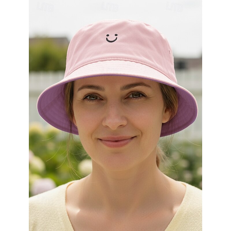 Women's Reversible Smiley Face Bucket Hat, Casual Cotton Sun Hat for Outdoor Travel, Beach and Everyday Wear4
