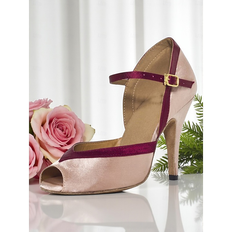 Women's 1920s Gatsby Satin Latin Dance Shoes Vintage Peep Toe High Heel Strappy Design for Ballroom Dancing and Party Events2