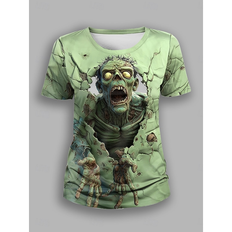 Halloween Women's T Shirt Graphic Skull Vintage Stylish Classic Short Sleeve Crew Neck Regular Tops Daily Weekend Print Pink Blue Purple Green Summer Fall