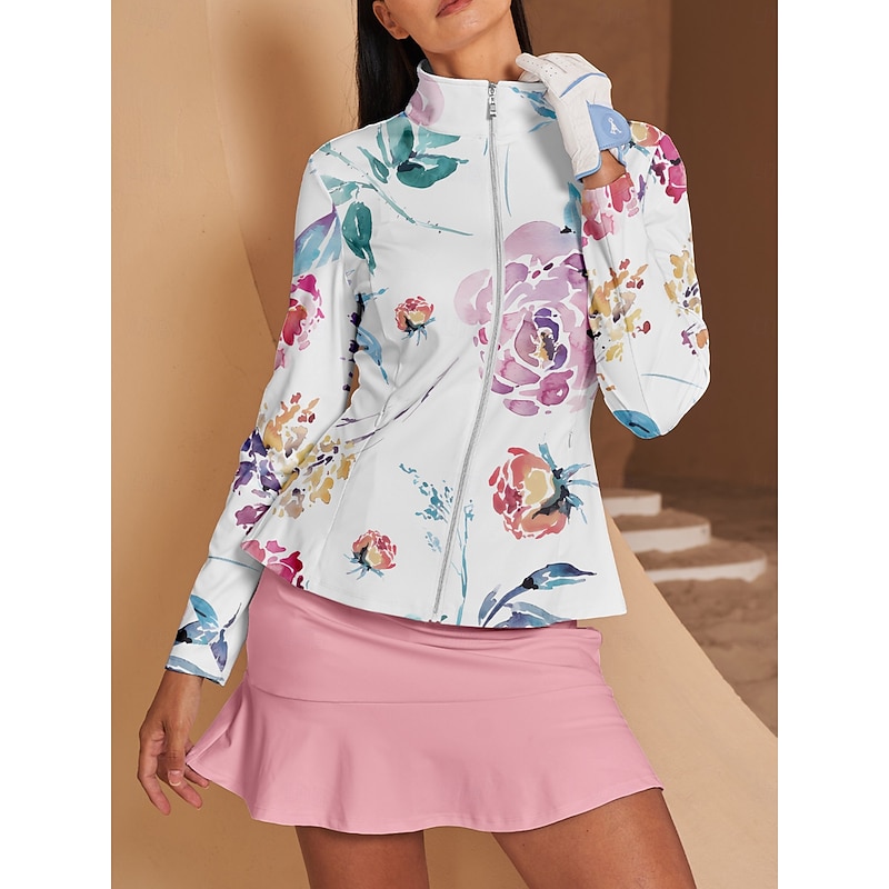 Women's Golf Jacket Pink Long Sleeve Top Ladies Golf Attire Clothes Outfits Wear Apparel4
