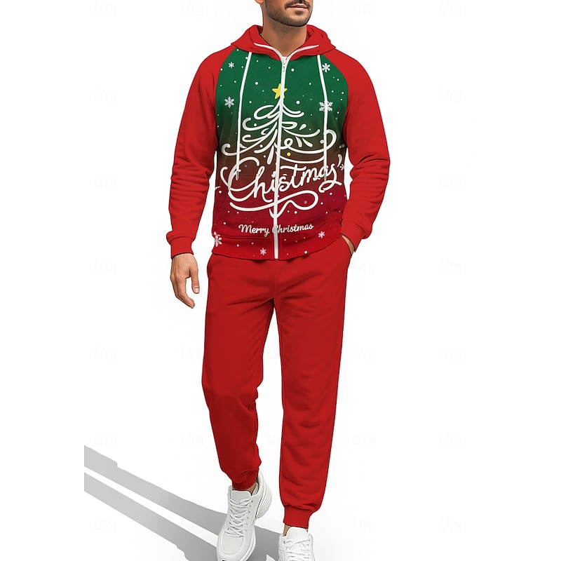 Christmas Men's Hoodie Tracksuit Zip Hoodie Drawstring Pockets Pants Hoodie Sweatshirt Fall Red Gym Workout Casual Basketball Baggy Long Sleeve Sport Activewear Stretchy Regular Fit3
