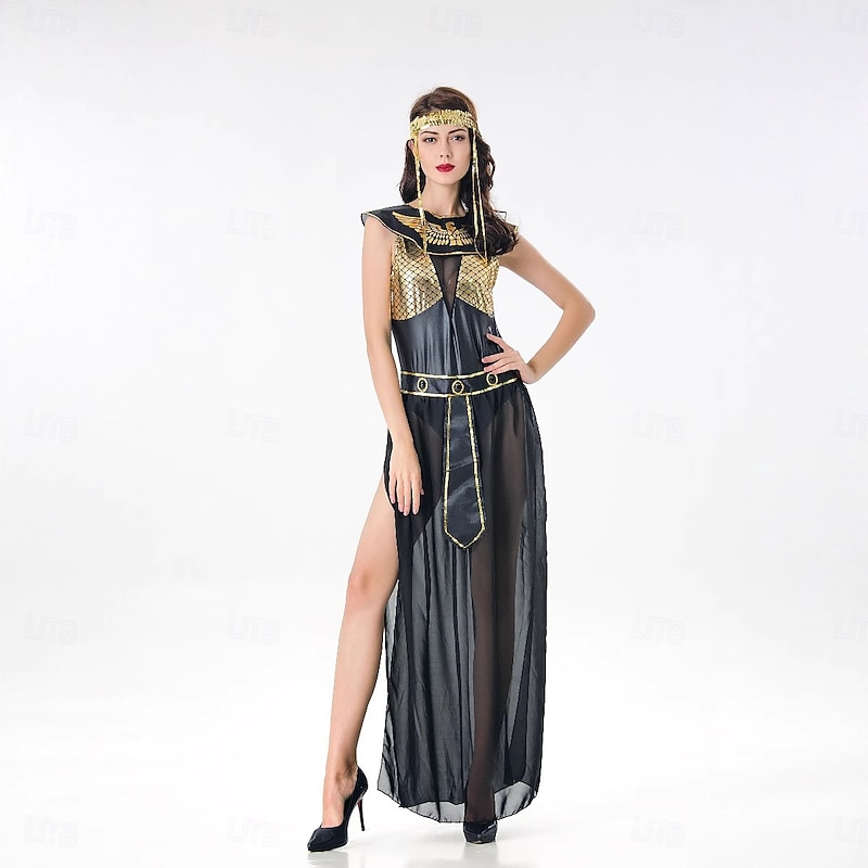 Ancient Egypt Regency Dress Fancy Costume Cleopatra Goddess Fancy Dress Women's Fantasy Halloween Carnival Performance Party Adults Dress Necklace Headband4