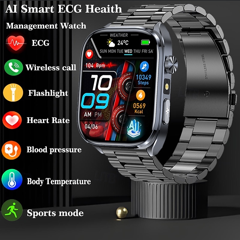 iMosi ET572 Smart Watch 2 inch Smartwatch Fitness Running Watch Bluetooth ECG+PPG Temperature Monitoring Pedometer Compatible with Android iOS Women Men Long Standby Hands-Free Calls Waterproof IP68