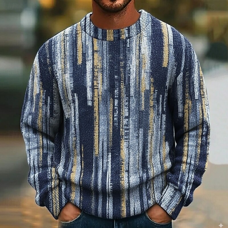 Men's Color Block Abstract Pullover Sweater Jumper Knitwear Crewneck Casual Vacation Street Daily 3D Print Knitting Keep Warm Long Sleeve Spring Fall Winter Blue Green Multi Color2