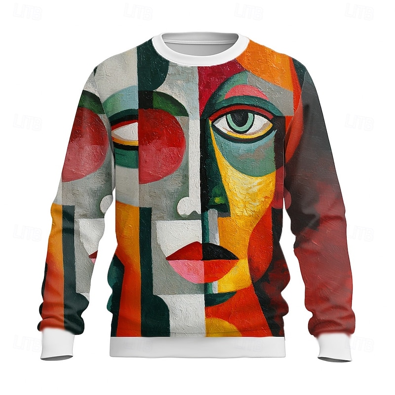 Men's Abstract Sweatshirt Casual Crew Neck Vacation Party Gift Yellow Red Crewneck 3D All Seasons Designer