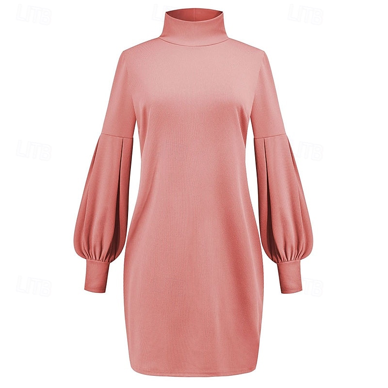 Women's Mini Dress Black Dress Casual Dress Fashion Modern Daily Weekend Regular Fit Plain Long Sleeve Turtleneck Black Yellow Pink Grey Spring Fall2