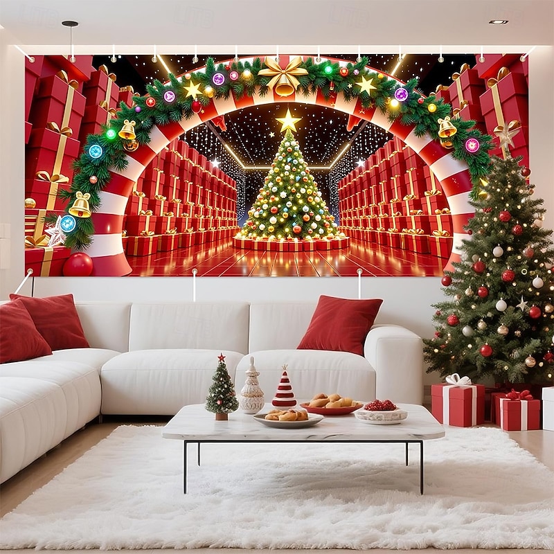 Christmas Garage Door Cover Large Hanging Backdrop Town Cute 3D Party Outdoor Holiday Shooting Backgrounds Yard Home Decor2