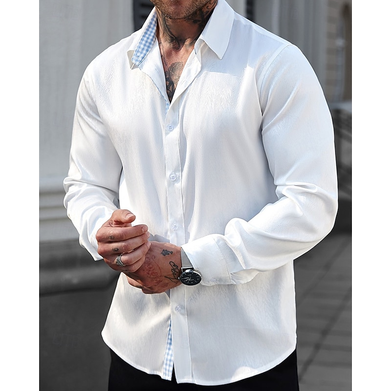 Men's Shirt Summer Shirt Casual Shirt Beach Shirt Button Up Shirt White Long Sleeve Plain Lapel Vacation Hawaiian Clothing Apparel Polyester Fashion Casual Comfortable2