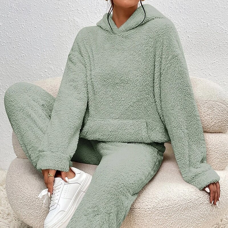 Women's 2 Piece Tracksuit Lounge Hoodie Sweatsuit Sets Solid Colored Clothing Suit Fall & Winter Black White Gym Outdoor Running Long Sleeve Sport Activewear Micro-elastic Regular Fit4