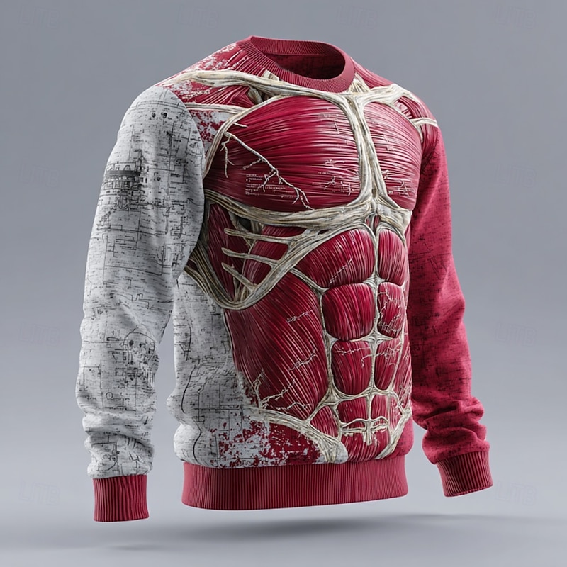 Men's Simulation Pullover Sweater Jumper Knitwear Crewneck Casual Vacation Street Daily 3D Print Keep Warm Long Sleeve Spring Fall Winter Red -1 Red -2 Red -3