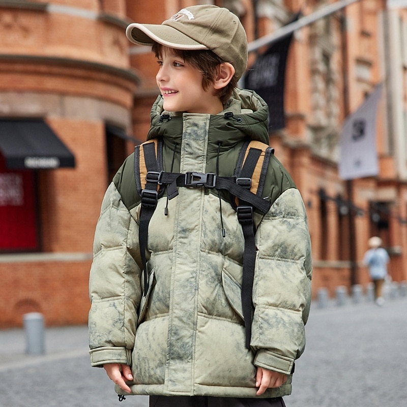 Kids Unisex Down Jacket Outdoor Jacket Puffer Jacket Outerwear Tie Dye Long Sleeve Keep Warm Windproof Coat Outdoor Daily Basic Pink Green Gray Fall Winter 4 years+