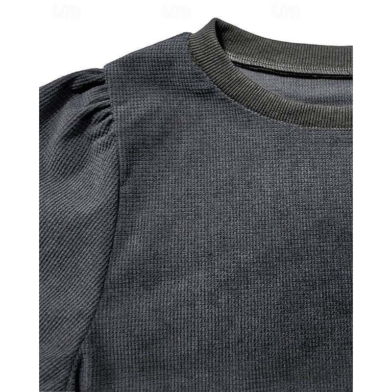 Women's Pullover Sweatshirt Plain Casual Long Sleeve Crew Neck Regular Tops Street Dailywear Patchwork Buttons Dark Gray Fall Winter3