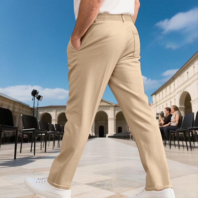 Men's Trousers Casual Pants Drawstring Pocket Elastic Waist Plain Comfort Sports Outdoor Daily Fashion Casual Light Khaki ArmyGreen Micro-elastic4