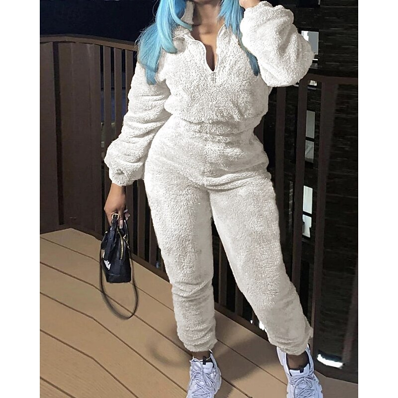 Women's Fashion Streetwear Pants Sets Bolero Top Long Sleeve Crew Neck Solid Color Outdoor Work Casual Black White Pink Fall Regular Fit