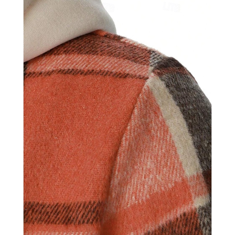 Men's Shirt Jacket Casual Jacket Hoodied Jacket Shacket Vacation Daily Breathable Pocket Spring Fall Plaid Fashion Classic Hooded Regular Black Red Orange Green Khaki Jacket3