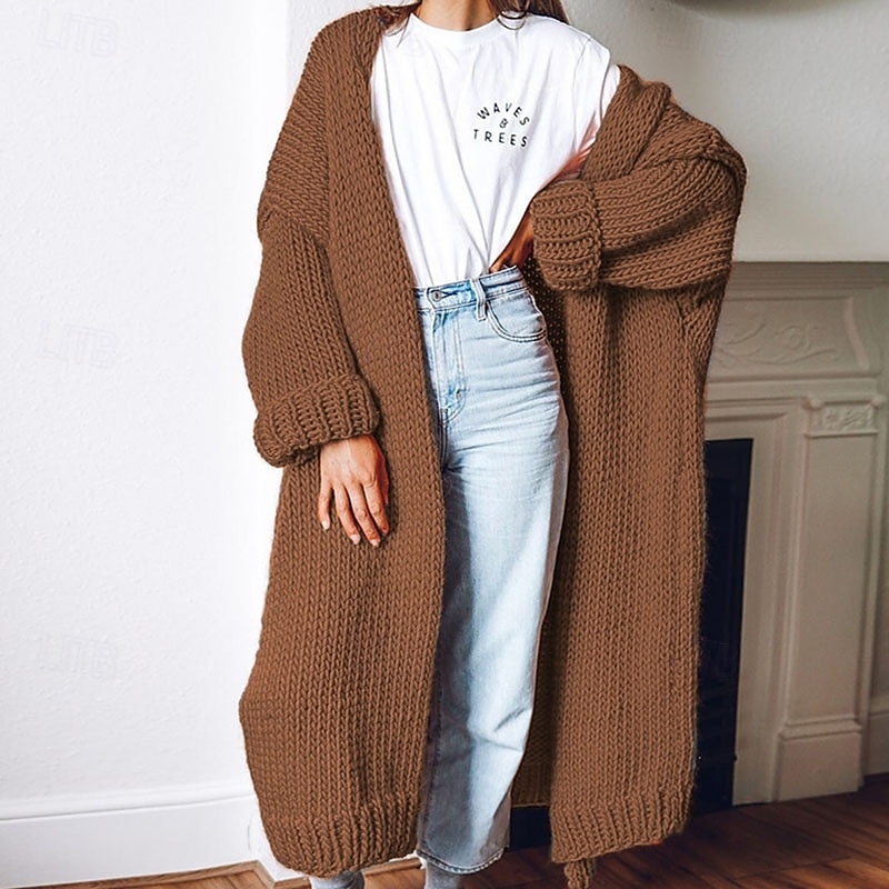 Women's Sweater Cardigan Streetwear Casual Solid Color V Neck Knitted Long Sleeve Long Tops Knit Daily Holiday Going out Wine Red Black Fall Winter4