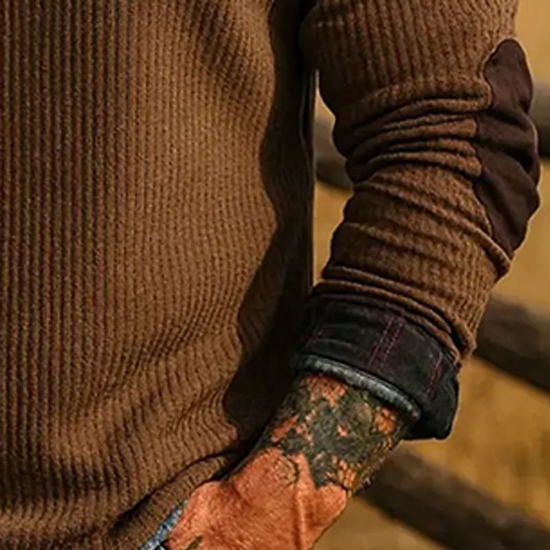 Men's Sweatshirt Corduroy Pullover Hoodie Sweatshirt Pullover Quarter Zip Sweatshirt Brown Standing Collar Plain Patchwork Sports & Outdoor Casual Daily Streetwear Cool Sportswear Spring &  Fall2