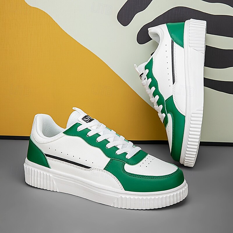 Men's White and Green Casual Sneakers – Classic Low Top Lace-Up Sport Shoes for Walking, College and Everyday Wear4