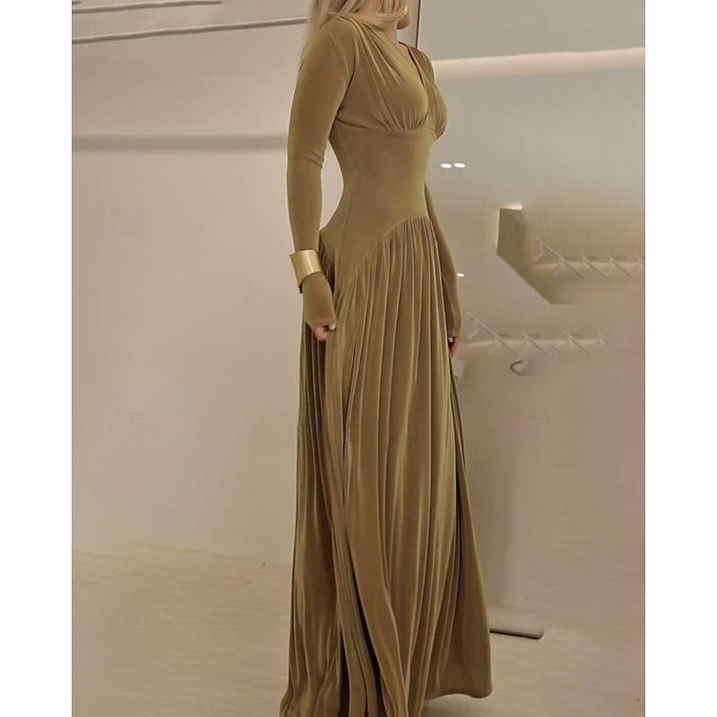Women's Long Dress Maxi Dress Velvet Dress Prom Dress Party Dress Cocktail Dress Elegant Modern Party Evening Party Regular Fit Plain Long Sleeve V Neck Brown Khaki Fall Winter