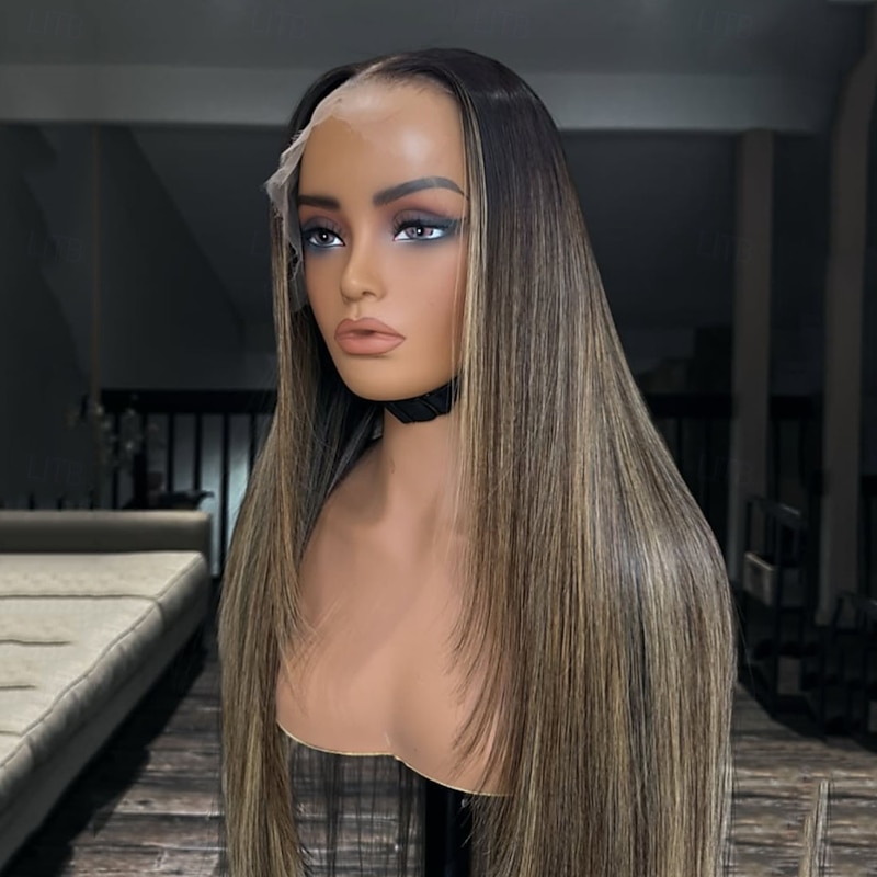 100% Unprocessed Brazilian Virgin Hair Glueless 5x5 Lace Closure Human Hair Wigs 13x4 Lace Front Wig Middle Part Layered Haircut Hair Highlighted Straight Blonde Wig Natural Hairline