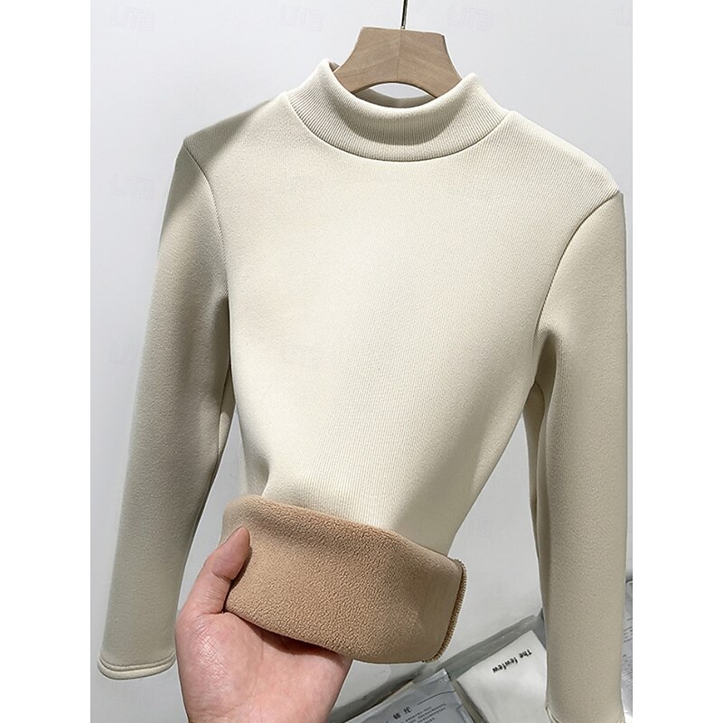 Women's Blouse Solid Color Stylish Basic Casual Long Sleeve Turtleneck Regular Tops Daily Black Yellow Brown Khaki Dark Gray Spring Fall Winter3