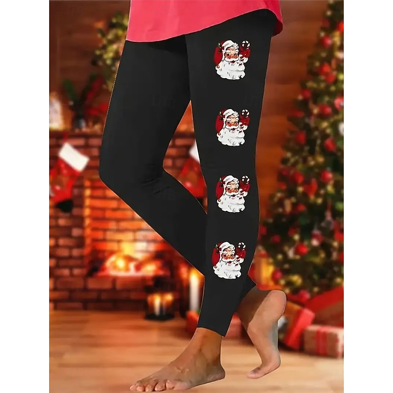 Women's Leggings Vacation Vintage Fashion Full Length High WaistPantsUgly Christmas Graphic Printing Thermal Warm Soft Breathable Stretchy Formal Outdoor Vacation Black Red Summer Spring Fall Slim Fit4