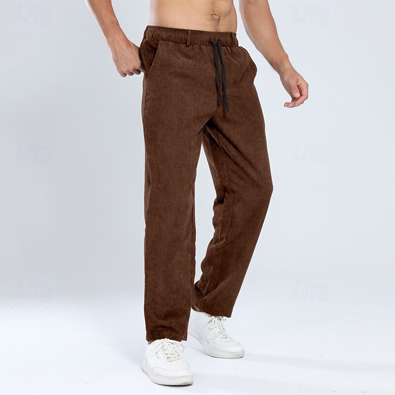 Men's Sweatpants Trousers Corduroy Pants Straight Leg Sweatpants Drawstring Pocket Elastic Waist Plain Comfort Sports Outdoor Daily Fashion Casual ArmyGreen Navy Blue Micro-elastic3
