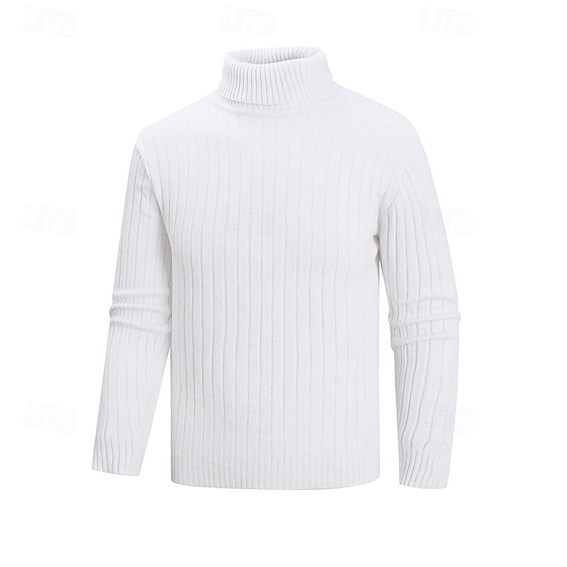 Men's Sweater Pullover Sweater Jumper Ribbed Knit Regular Tops Knitted Slim Fit Plain Turtleneck Knitwear Contemporary Casual Daily Wear Clothing Apparel Fall Black White M L XL2