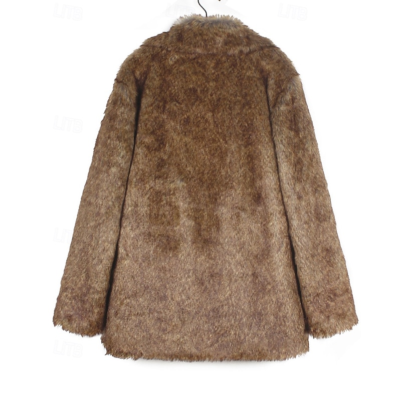 Women's Coat Faux Fur Coat Warm Comfortable Furs & Leathers Casual Plain Street Daily Wear Going out Weekend Long Turndown Regular Fit Long Sleeve Outerwear Brown Fall Winter4