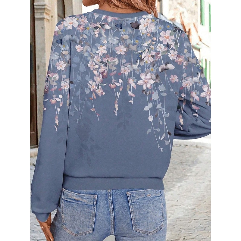 Women's Sweatshirts Floral Graphic Vintage Casual Long Sleeve Crew Neck Regular Tops Street Dailywear Casual Print Pink Blue Purple Green Spring Fall Winter2