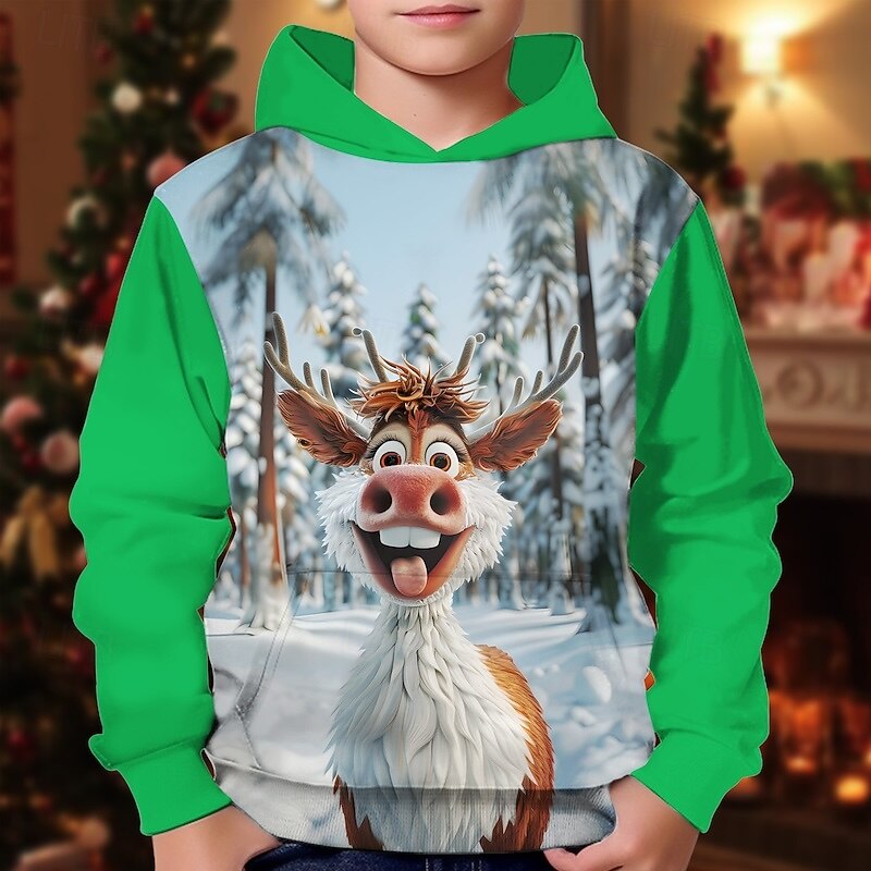 Christmas Boys' 3D Graphic Elk Hoodie Long Sleeve Spring Fall Fashion Streetwear Kids 4-12 Years Hooded Outdoor Casual Daily Regular Fit3