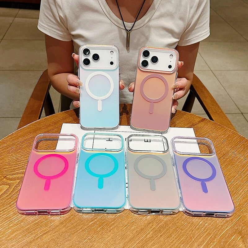 Phone Case For iPhone 17 Pro Max 17 Air 16 15 14 Pro Max 13 Pro Max Back Cover Magnetic Adsorption Support Wireless Charging Non-Yellowing Shockproof Color Gradient TPU