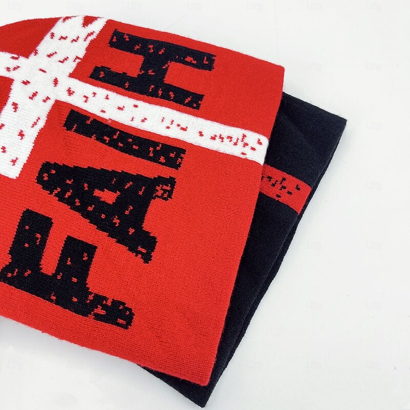 Men's Unisex Beanie Hat Winter Hats Beanies Skull Cap Knit Hat Black Red Acrylic Fibers Jacquard Knitted Cozy Halloween Daily Wear Festival Cross Faith Warm3